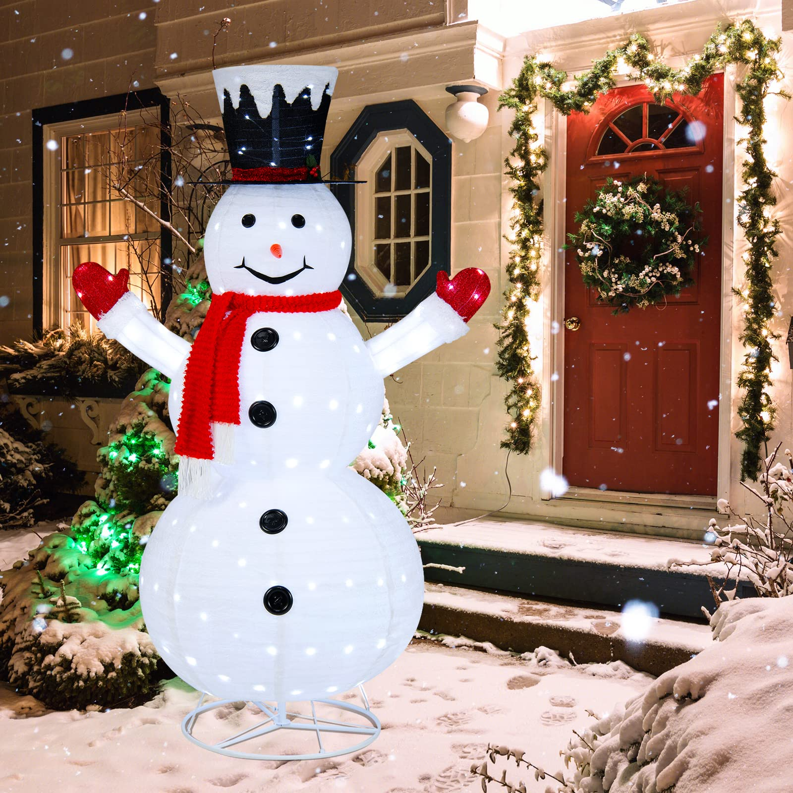 Tangkula 6 FT Lighted Christmas Snowman, Outdoor Pop-up Snowman Figure w/200 Lights