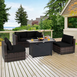 Tangkula 6 Pieces PE Rattan Wicker Sectional Sofa with 42" 60,000 BTU Gas Fire Pit Table