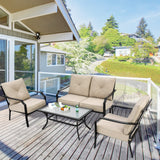 4 Pieces Outdoor Furniture Set, Patio Conversation Set with Cushions and Steel Frame