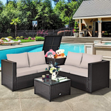 Tangkula 4 Piece Wicker Patio Set with Storage, All Weather-Proof Outdoor Conversation Set