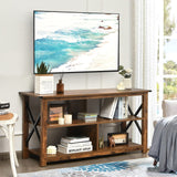 Wood TV Stand with Open Shelves and X-Shaped Frame, 3 Tier Entertainment Center for 55-Inch TV