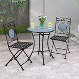 Tangkula 3 Pieces Patio Bistro Set, Outdoor Garden Furniture Set with Mosaic Round Table and 2 Folding Chairs