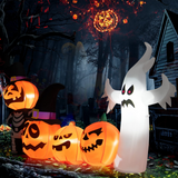 Tangkula 7.5 FT Halloween Inflatable Pumpkin Patch with Ghost, Skeleton & Witches Hats