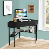 Corner Desk with 2 Drawers, 90 Degrees Triangle Corner Computer Desk for Small Space