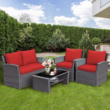 Tangkula 4 Pieces Patio Furniture Set, Outdoor Conversation Set with Cushions and Coffee Table