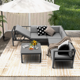 Tangkula 3 Piece Aluminum Patio Furniture Set, Patiojoy Outdoor Sectional Sofa Set with 6-Level Reclining Backrest