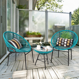 3 Piece Outdoor Patio Furniture Set, Acapulco Chair Set w/Plastic Rope, Tempered Glass Table