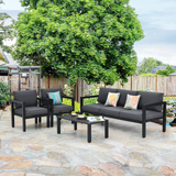 4-Piece Outdoor Furniture Set, Garden Aluminum Conversation Set with Padded Cushions