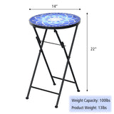 22" Mosaic Plant Stand, Folding Outdoor Side Table, Round Patio End Table