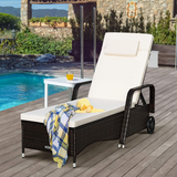Tangkula Patio Chaise with Wheels, 6 Positions Adjustable Outdoor Lounger Chair with Steel Frame