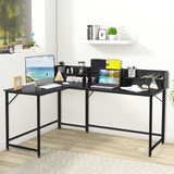 Tangkula 66.5 Inches L-Shaped Desk, Space Saving Corner Computer Desk with Hutch