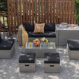 8-Piece Patio Wicker Furniture Set, Coffee Table, 2 Ottomans, 2 Armless Sofas & 2 Corner Sofas