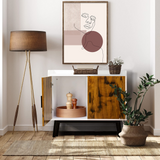 Tangkula Mid Century Storage Cabinet, Floor Storage Cabinet with 2 Doors & Metal Legs, Rustic Brown