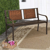 Patio Garden Bench with Wicker Backrest