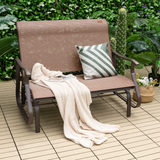 Tangkula Patio Glider Bench, 2-Person Outdoor Rocking Bench with High Back & Curved Armrests(Brown)