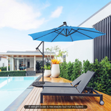 Tangkula 10 ft Cantilever Umbrella w/32 Solar-Powered LED Lights, Functional Tilting System & Hand-Crank Mechanism
