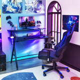 Gaming Desk, Ergonomic Computer Desk w/Monitor Shelf, Game Handle Rack, Cup Holder