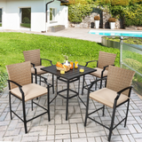 Tangkula Patio Rattan Bar Stools Set of 4, Outdoor Wicker Bar Height Chairs