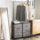 Fabric Drawer Dresser w/Clothes Rack, Storage Organizer with Metal Frame and Wooden Top