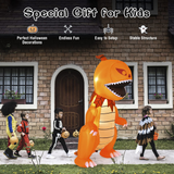 Tangkula 8 FT Halloween Inflatables Pumpkin Head Dinosaur, Large Blow Up Halloween Dinosaur with LED Lights & 4 Stakes