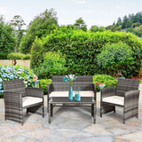 Tangkula 4 PCS Wicker Patio Conversation Set, Outdoor Rattan Sofas with Table Set