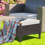 Tangkula 2 Piece Patio Rattan Ottomans, Outdoor Wicker Footstool w/ Acacia Wood Handles