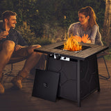 Tangkula 28 Inches Propane Fire Pit Table, 40,000 BTU Square Fire Table with Lid, Lava Stone, Waterproof Cover
