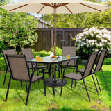 Furniture Set, Outdoor Furniture Set with 6 Stackable Armchairs, 55 Inches Dining Table with 1.5 Inches Umbrella Hole