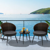Tangkula 3 Piece Patio Rattan Bistro Set W/ 2 Seat Cushions, Tempered Glass Tabletop (Gray)
