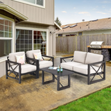2 Pieces Outdoor Loveseat and Coffee Table Set, 2-Person Cushioned Outdoor Sofa Bench