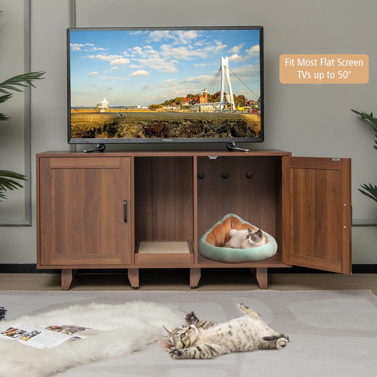 Tangkula Double Cat Litter Box Enclosure for 2 Cats tangkula
