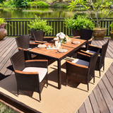7 PCS Outdoor Patio Dining Set, Garden Dining Set w/Acacia Wood Table Top