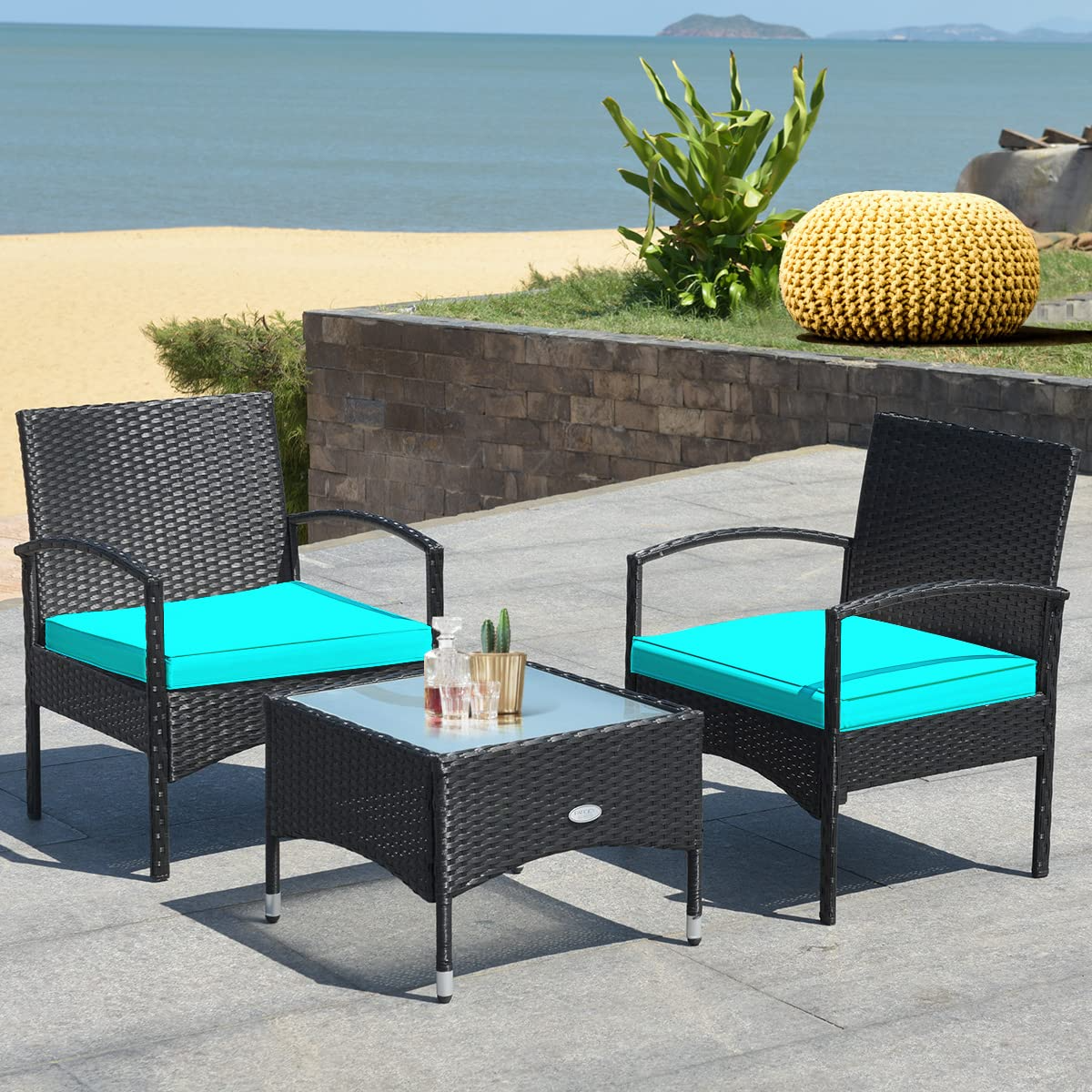 3 Pieces Patio Rattan Conversation Set - Tangkula