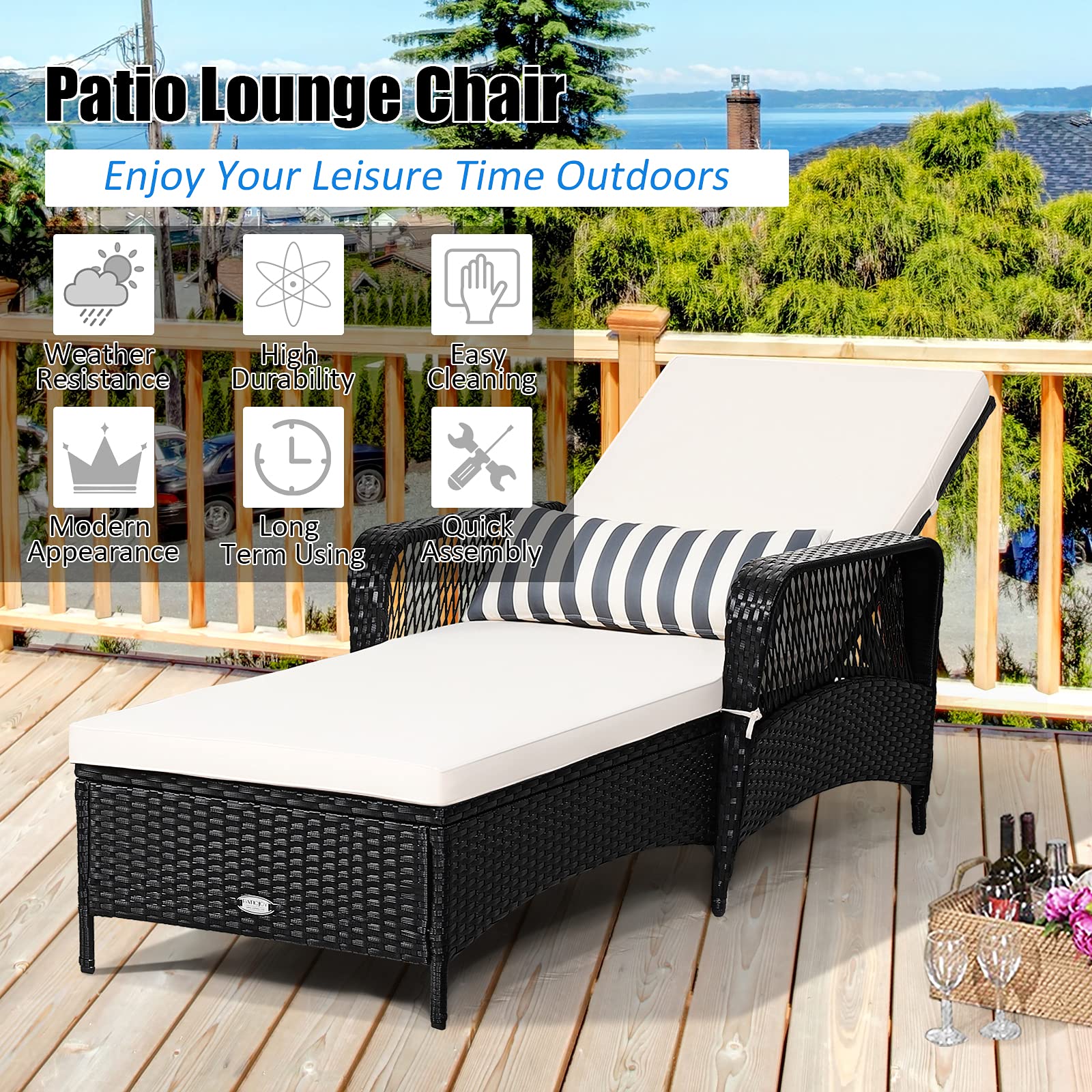 Patio Wicker Chaise Lounge Chair - Tangkula