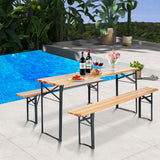 Tangkula 3 Piece Picnic Table Bench Set, Wood Picnic Table with 2 Benches with Heavy-Duty Metal Frame
