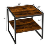 Tangkula Side Table Set of 2, 2 Tier Coffee Table with Mental Frame Wood Top