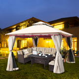 13x10 Feet Patio Gazebo, Outdoor Steel Gazebo with Mesh Netting and Privacy Side Walls