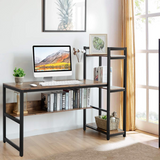 Computer Desk with 4 Shelves, Study Writing Desk with Storage Bookshelves Metal Frame & Adjustable Foot Pads