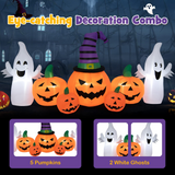 Tangkula 9 FT Halloween Inflatable Pumpkin Ghost, Spooky Lighted Holiday Decoration w/ Witch's Hat,