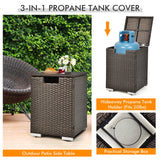Tangkula 2 Piece Outdoor Propane Fire Pit Table Set with Hideaway Propane Tank Holder