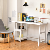 Tangkula White Trestle Computer Desk, 47.5 Inches Modern Home Office Desk w/ 2-Tier Storage Shelves