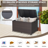 Tangkula 133 Gallon Deck Storage Box, Patio Rattan Storage Container with 2 Universal Wheels