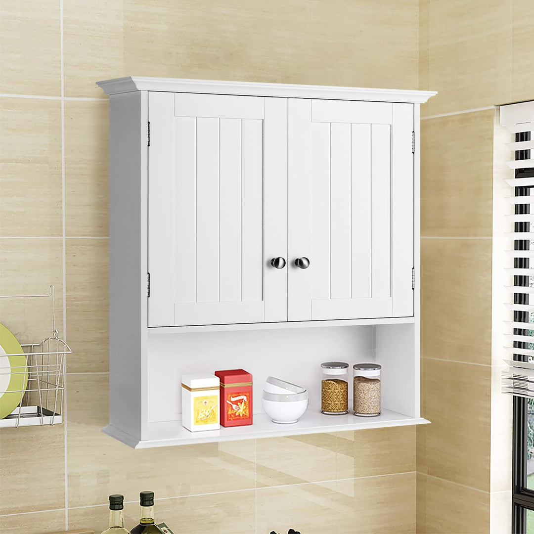 Tangkula Bathroom Wall Cabinet, Wooden Hanging Storage Cabinet with Do ...