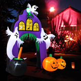 Tangkula 9 FT Tall Halloween Inflatable Castle Archway, Blow-up Walkway w/ Spider, Ghosts, Pumpkins, Cauldron
