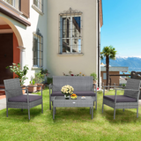 Tangkula Patio 4 Piece Rattan Furniture Set, Patiojoy Outdoor Wicker Conversation Set