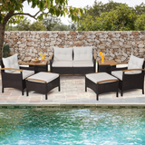 Tangkula 7 Pieces Patio Rattan Sofa Set, Outdoor Wicker Conversation Set