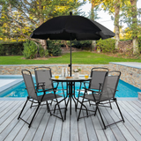 Tangkula 6 Piece Folding Patio Dining Set, Outdoor Table Chair Set for 4, 31.5" Round Table & 4 Folding Chairs, Patio Tiltable Umbrella Included
