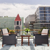 3 Pieces Patio Furniture Set, Outdoor Rattan Sofa and Side Table w/Solid Acacia Wood Frame