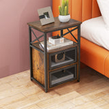 Tangkula Nightstands Set of 2, Industrial Versatile Sofa Side Table with Open Storage Shelf and 2 Flip Drawers