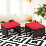 2 Pieces Patio Rattan Ottomans, All Weather Outdoor Footstool Footrest Seat